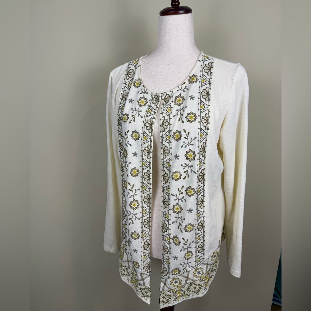 Logo lavish embroidered cardigan size medium gold and yellow preowned